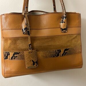 lacucci Brown Leather Tote with Snake Print